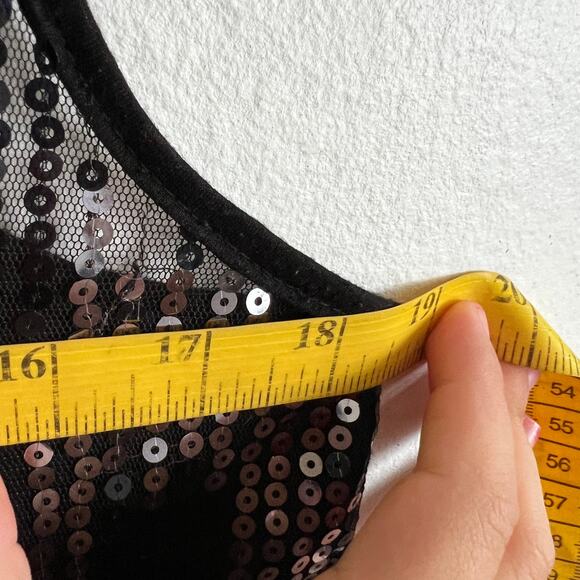 Black Sequin Mesh Tank‎ Top, Y2K Indie Sleaze Party Clubwear 2000s Glam Large - Picture 4 of 5